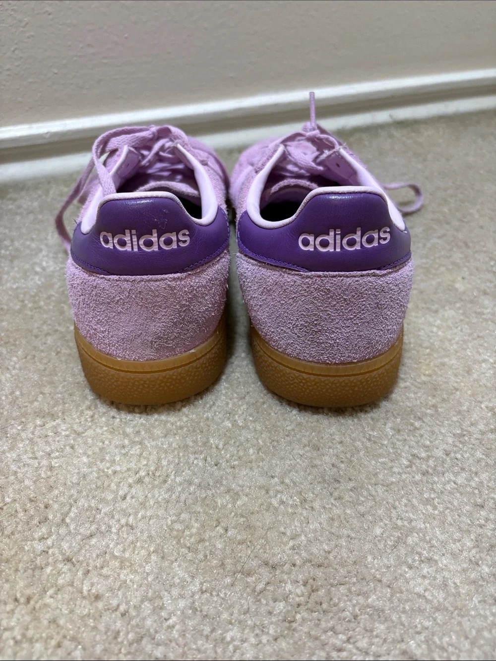 adidas Lavender Suede Sneakers with Purple and Light Blue Stripes - Picture 4 of 7